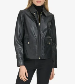 Cole Haan Leather & Suede Jackets|Outerwear*Women's Shirt Collar Trucker Jacket Black