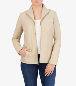 Cole Haan Leather & Suede Jackets|Outerwear*Women's Wing Collar Leather Jacket Cream
