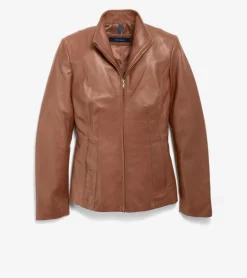 Cole Haan Leather & Suede Jackets|Outerwear*Women's Wing Collar Leather Jacket Hickory