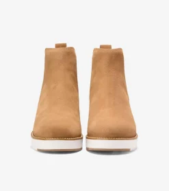 Cole Haan Boots*Women's ZER&Oslash;GRAND City Wedge Water Proof Chelsea Boots GoldenToffee-Ivory