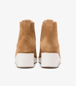 Cole Haan Boots*Women's ZERØGRAND City Wedge Water Proof Chelsea Boots GoldenToffee-Ivory