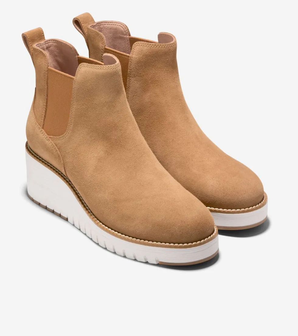 Cole Haan Boots*Women's ZERØGRAND City Wedge Water Proof Chelsea Boots GoldenToffee-Ivory