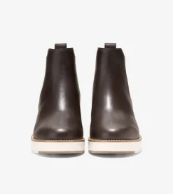 Cole Haan Boots*Women's ZER&Oslash;GRAND City Wedge Waterproof Chelsea Boots Chocolate-Ivory