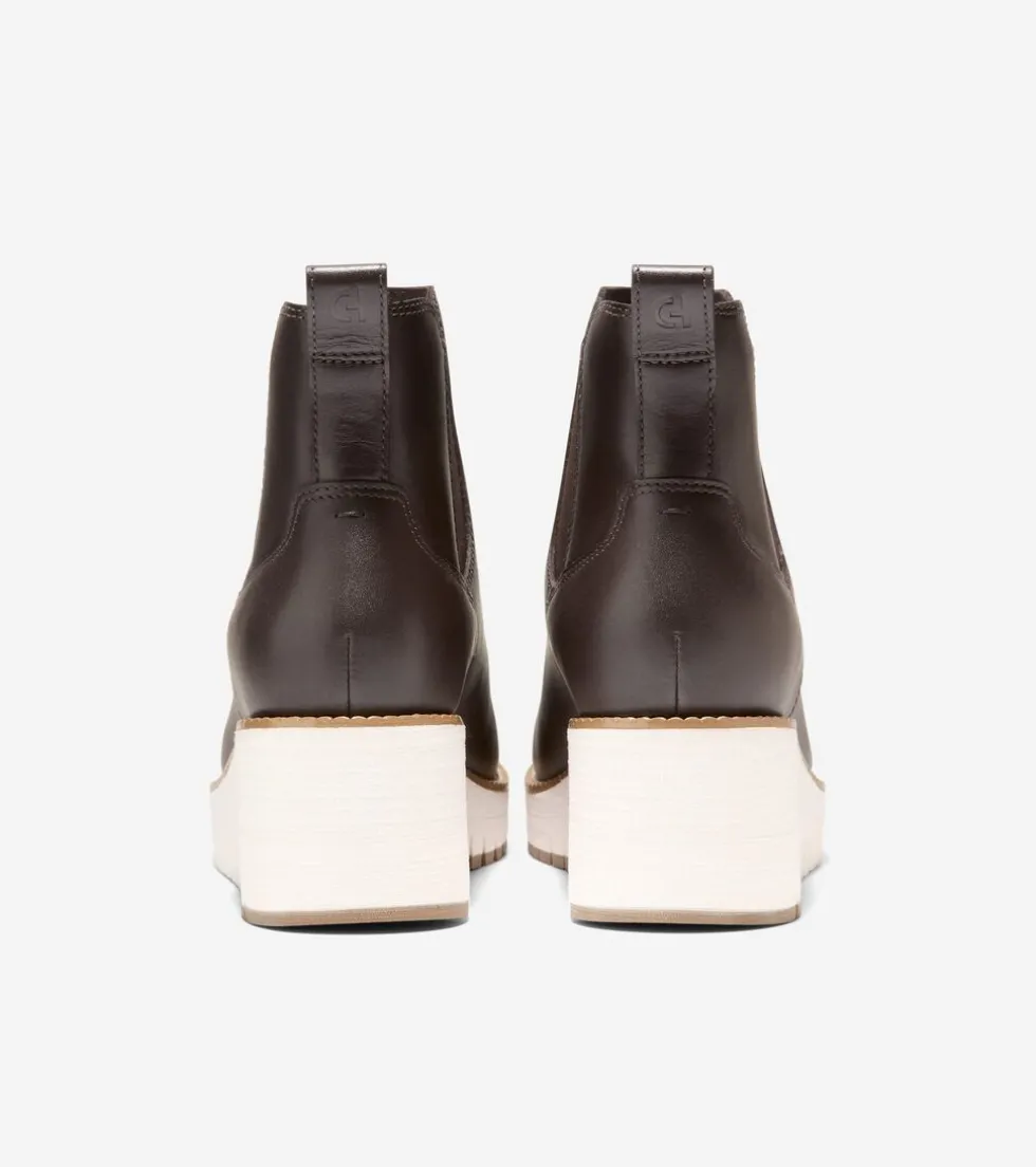 Cole Haan Boots*Women's ZERØGRAND City Wedge Waterproof Chelsea Boots Chocolate-Ivory