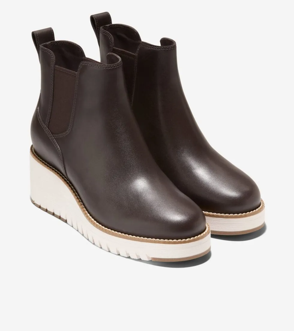 Cole Haan Boots*Women's ZERØGRAND City Wedge Waterproof Chelsea Boots Chocolate-Ivory