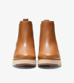 Cole Haan Boots*Women's ZER&Oslash;GRAND City Wedge Waterproof Chelsea Boots BritishTanLeather