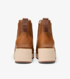 Cole Haan Boots*Women's ZER&Oslash;GRAND City Wedge Waterproof Chelsea Boots BritishTanLeather