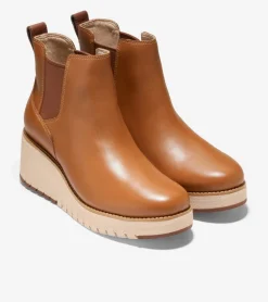 Cole Haan Boots*Women's ZER&Oslash;GRAND City Wedge Waterproof Chelsea Boots BritishTanLeather