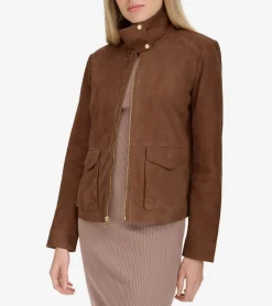 Cole Haan Leather & Suede Jackets|Outerwear*Women's Zip-Front Suede Jacket Chocolate